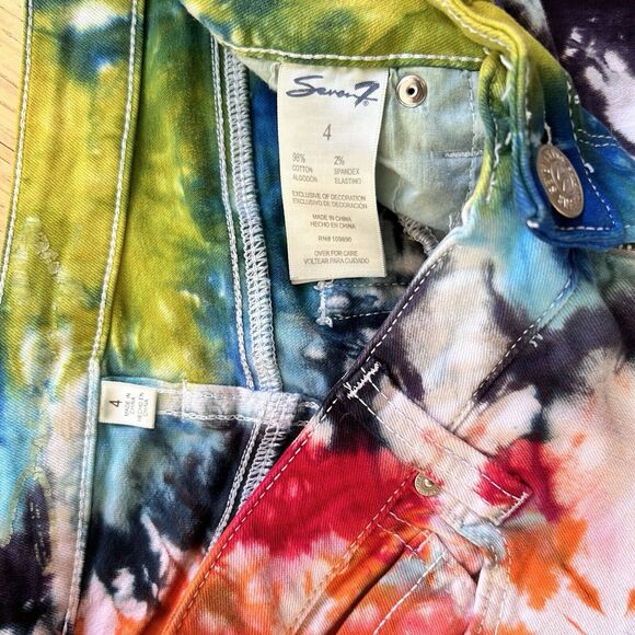 Seven 7 For All Mankind Shorts Tie Dye Denim BOHO Festival size 4 30" - Picture 3 of 6